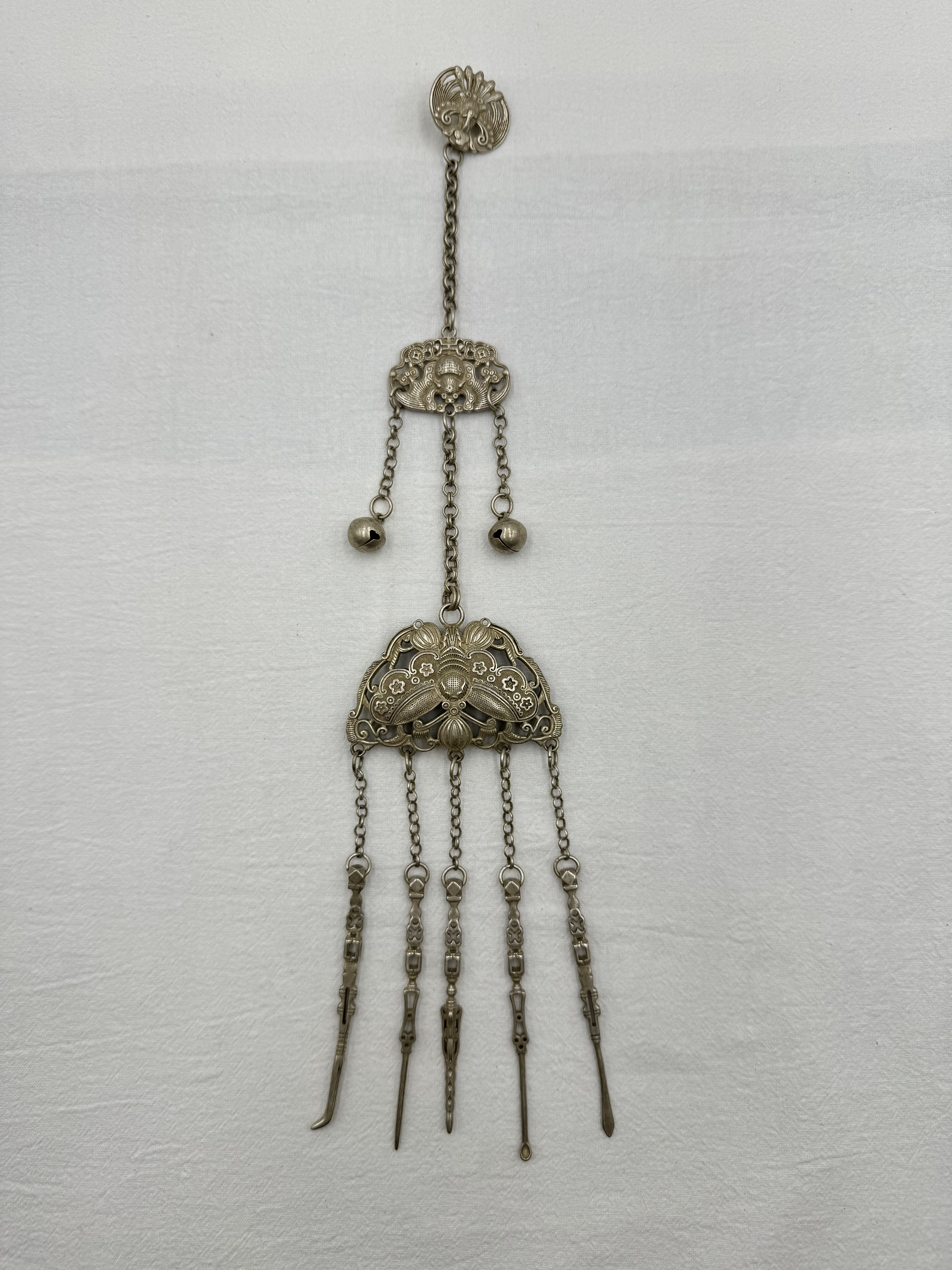 No.2藏銀大蝴蝶鈴鐺鏈條墜飾33cm