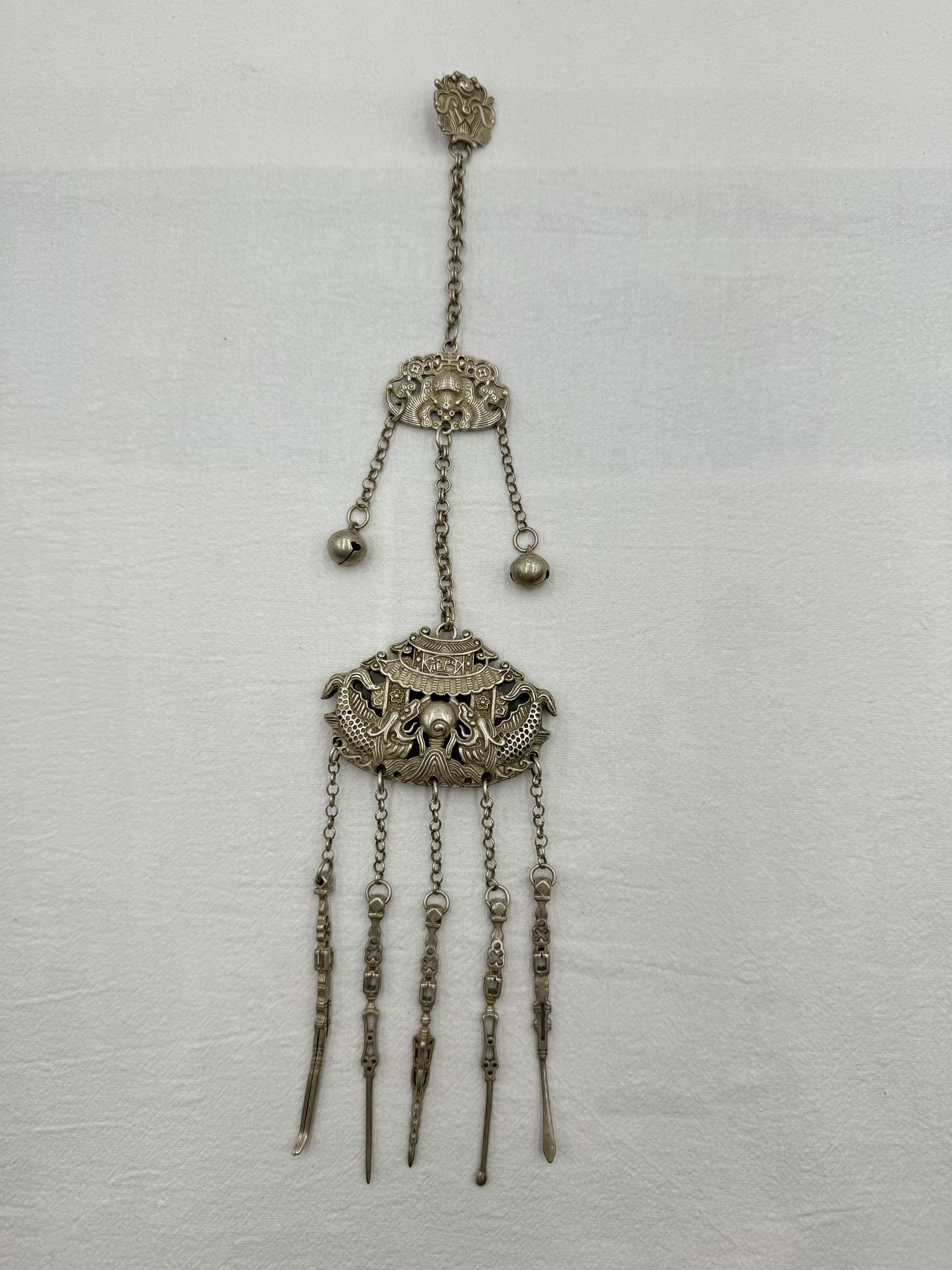 No.07藏銀雙魚鈴鐺鏈條墜飾33cm