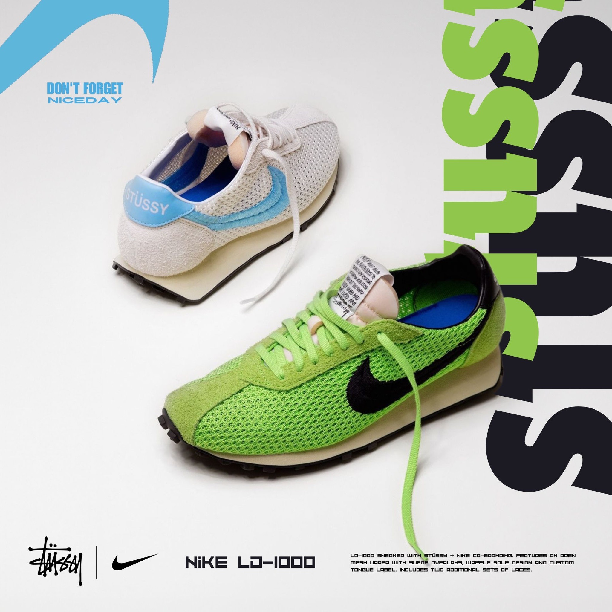 NICEDAY 代購 Stussy x Nike LD-1000 聯名款 米藍 綠 復刻 慢跑鞋 男女尺寸 FQ5369
