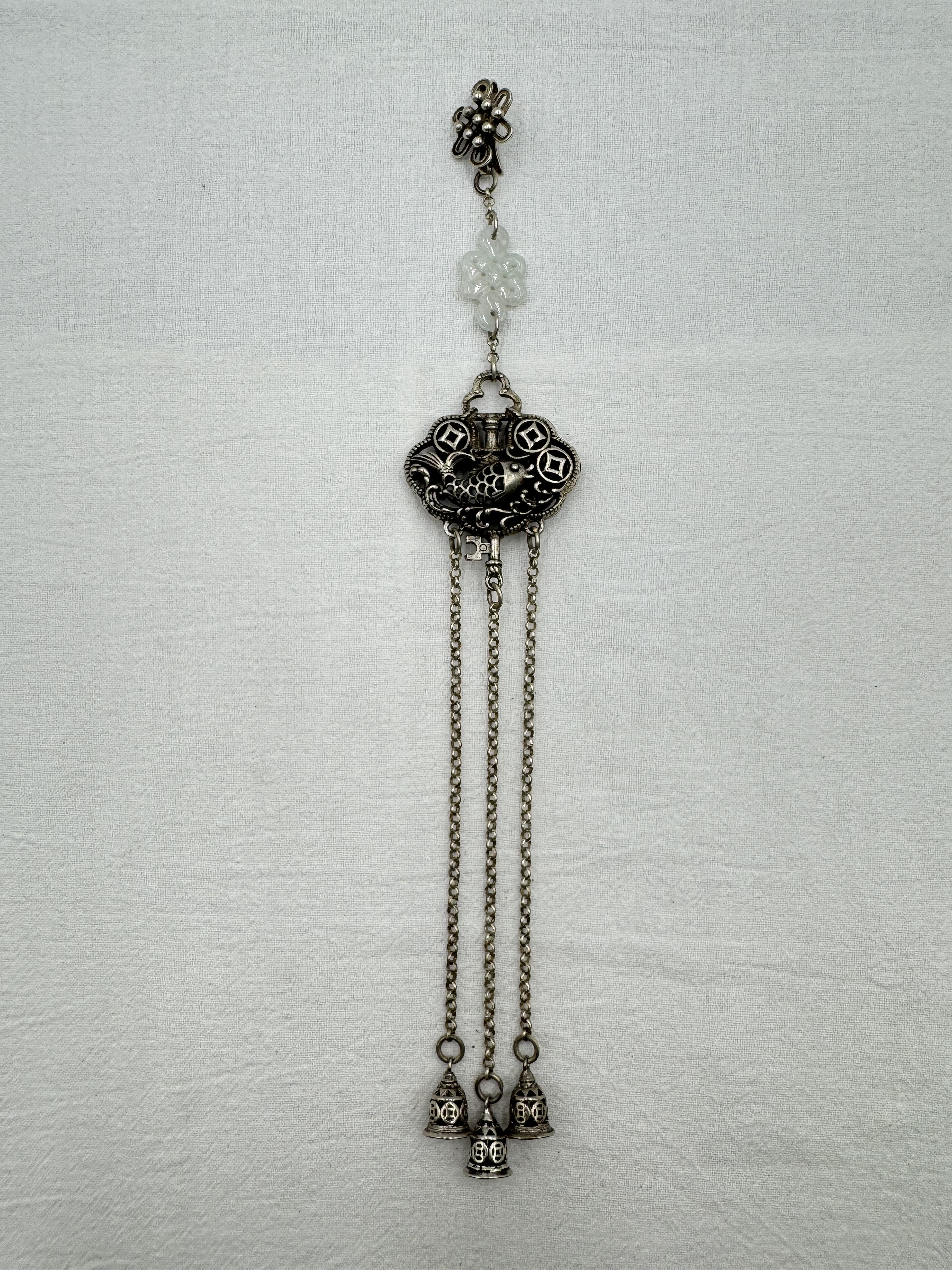 No.13藏銀單隻魚鈴鐺鏈條墜飾23cm