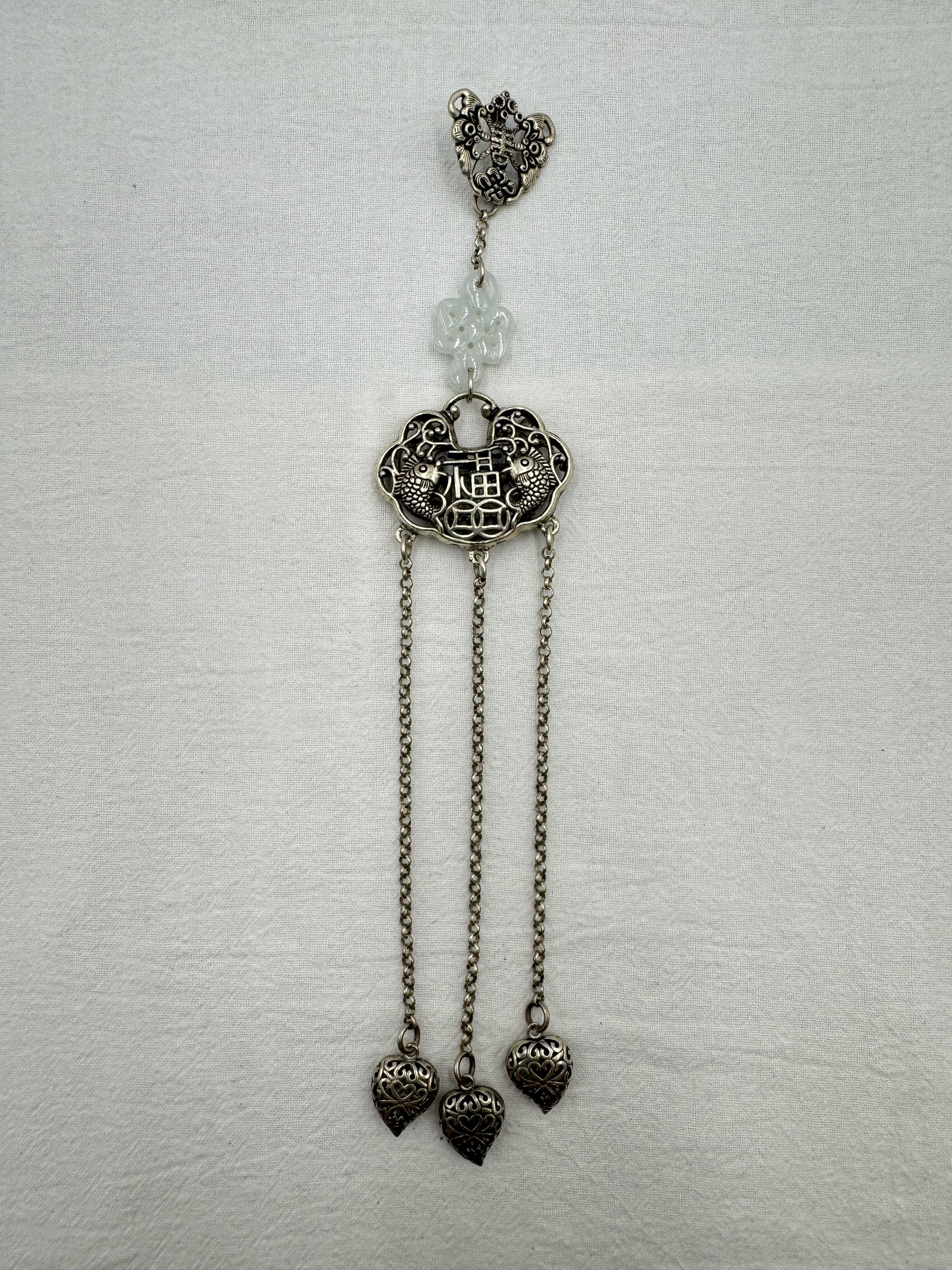 No.14藏銀福字雙魚鈴鐺鏈條墜飾22cm