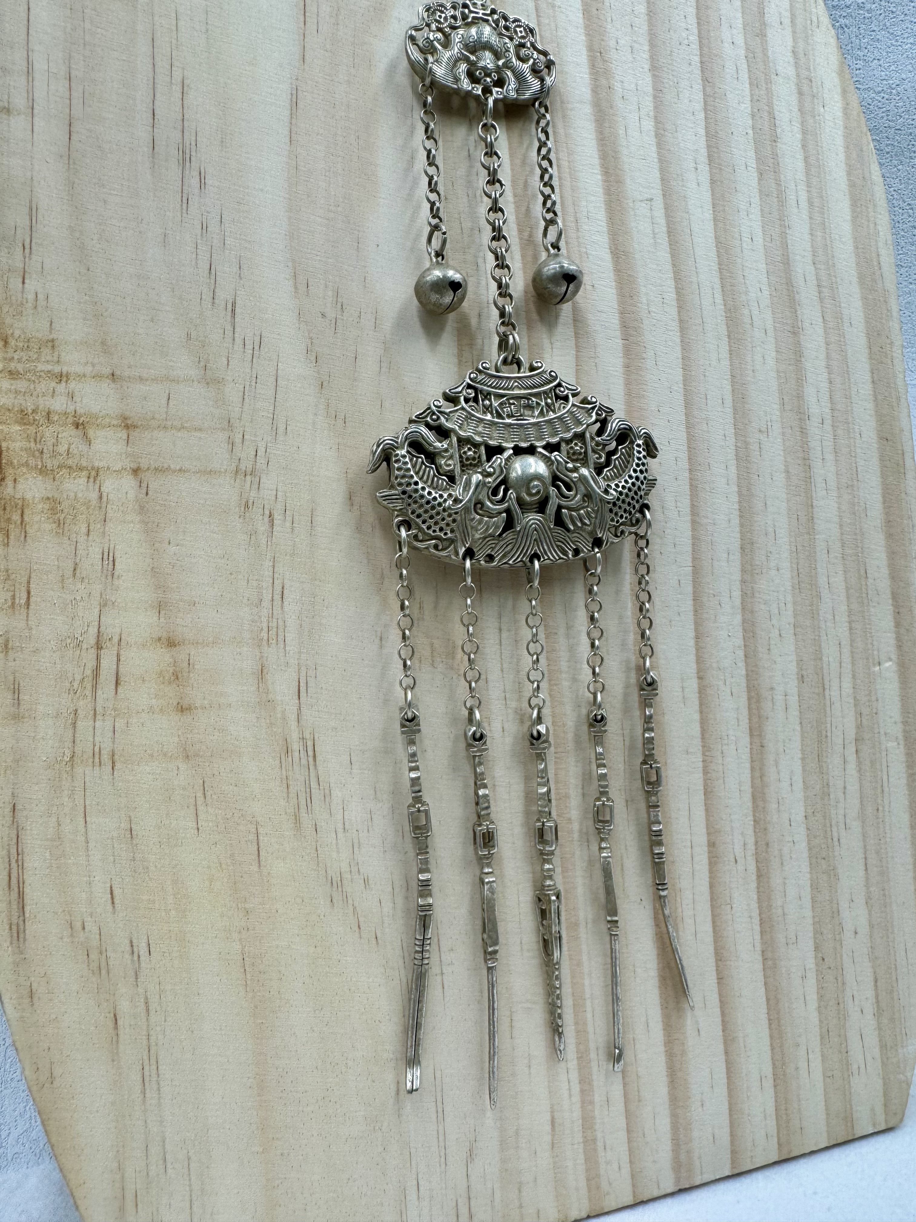 No.07藏銀雙魚鈴鐺鏈條墜飾33cm