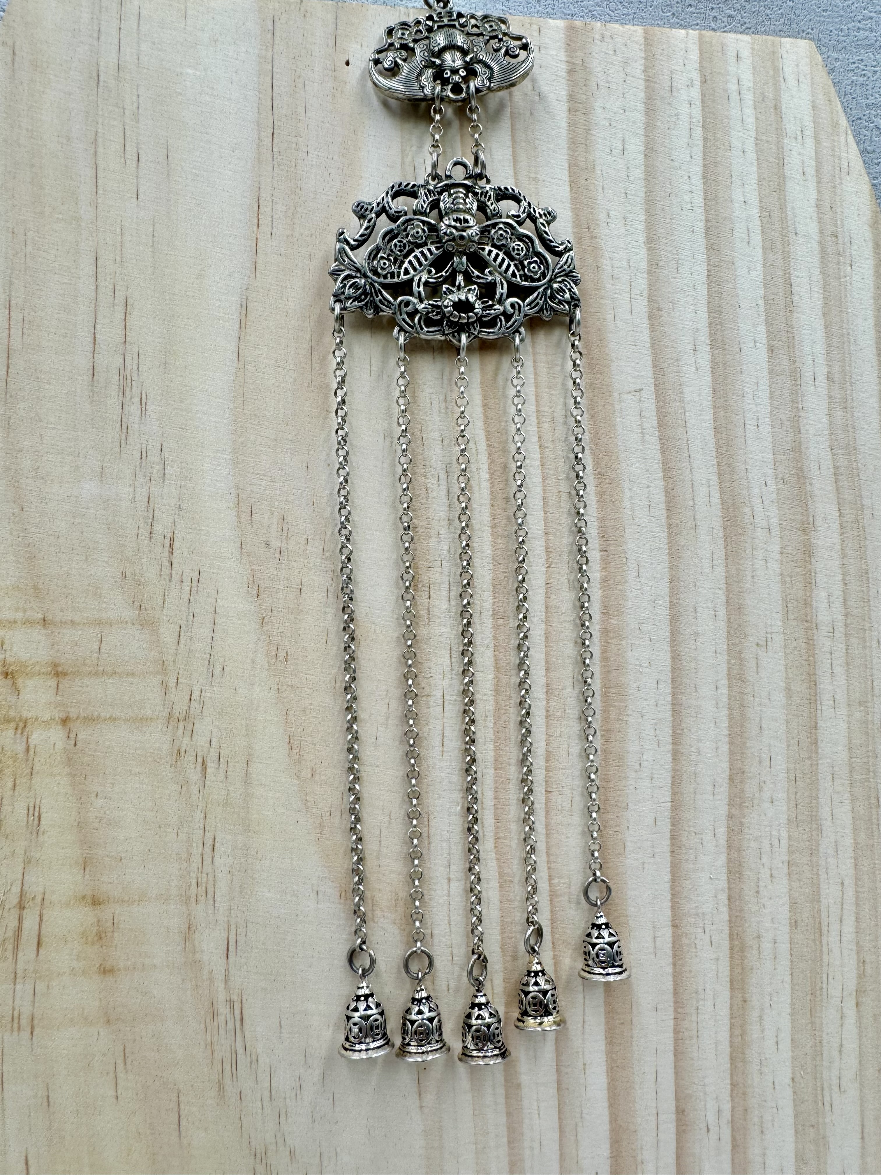 No.11藏銀蝙蝠大蝴蝶鈴鐺鏈條墜飾28cm