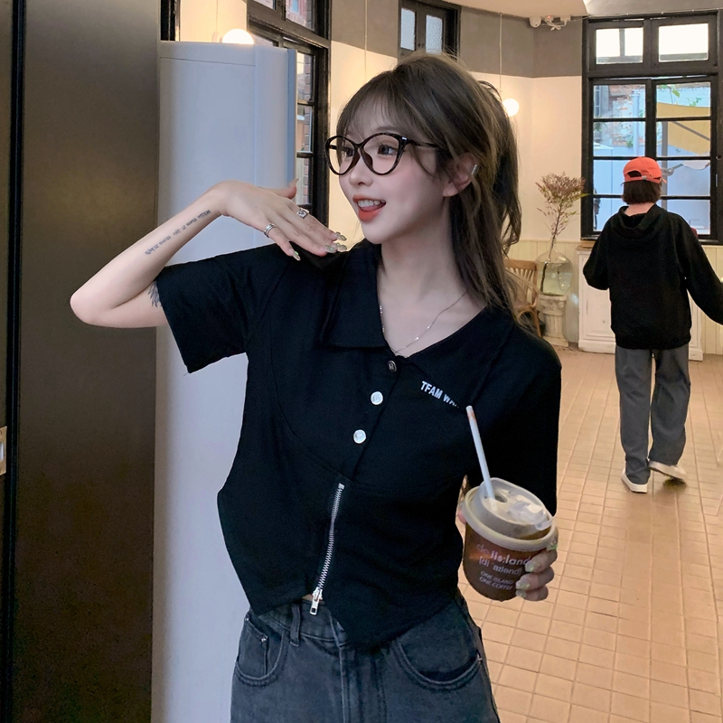 Women's Short Sleeve Shirt (Color: Black) (Size: S-XL) (Contact customer service to confirm the shipping size after placing an order)