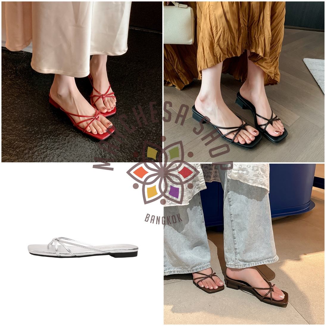 S3136 - 牛皮幼搭帶人字平底/低踭涼鞋 (兩種高度)