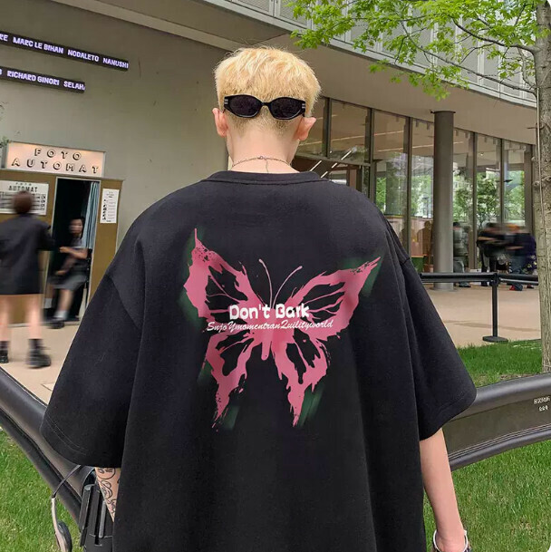 熱推蝴蝶印花t恤（黑色M-2XL）（（下單后聯繫客服確認發貨尺碼）
