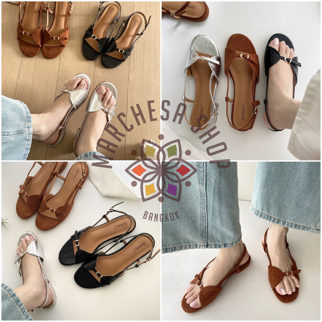 S3137 - 牛皮特色中間一字搭帶平底涼鞋