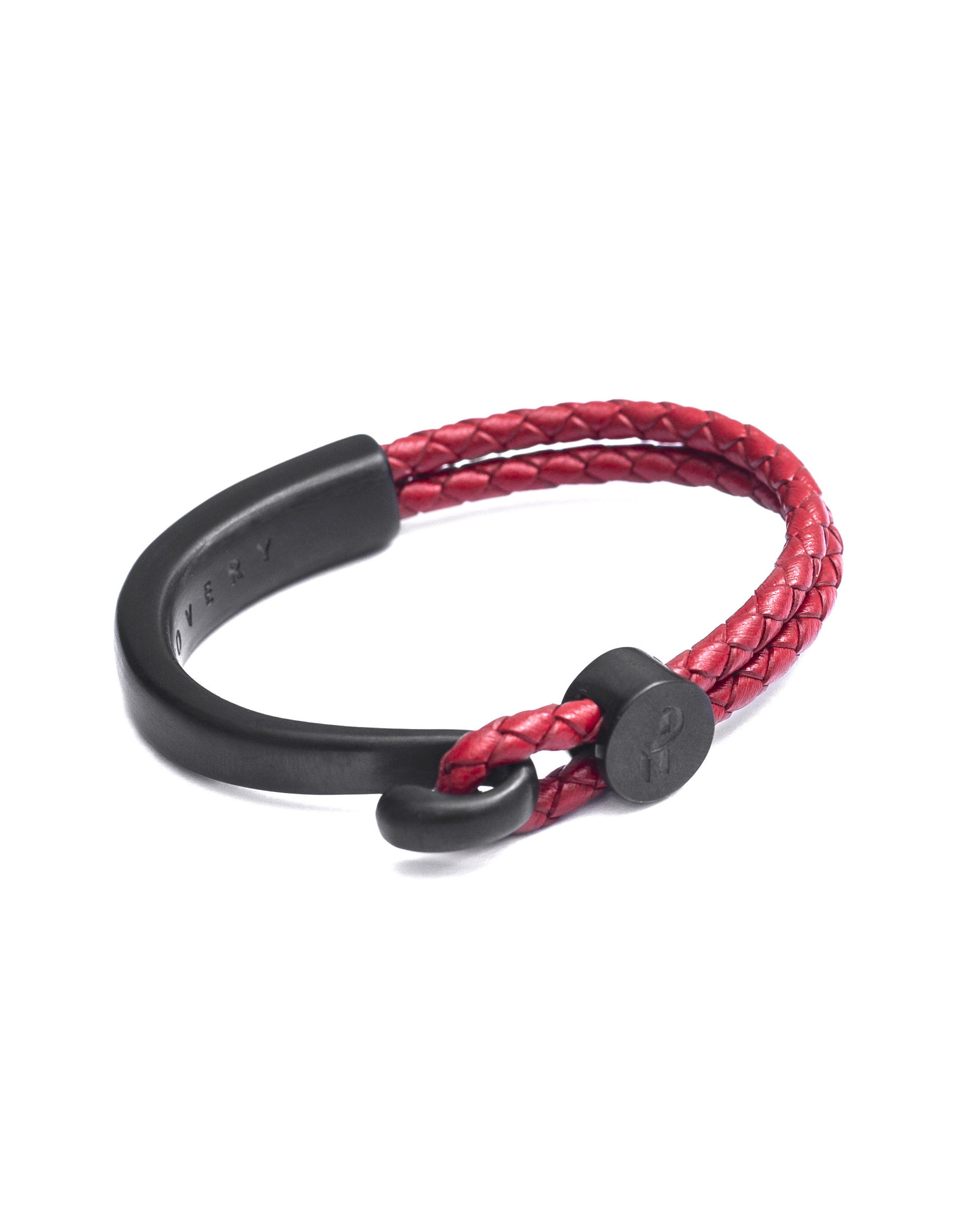 RECOVERY 勾扣編織手環（黑銀-紅）