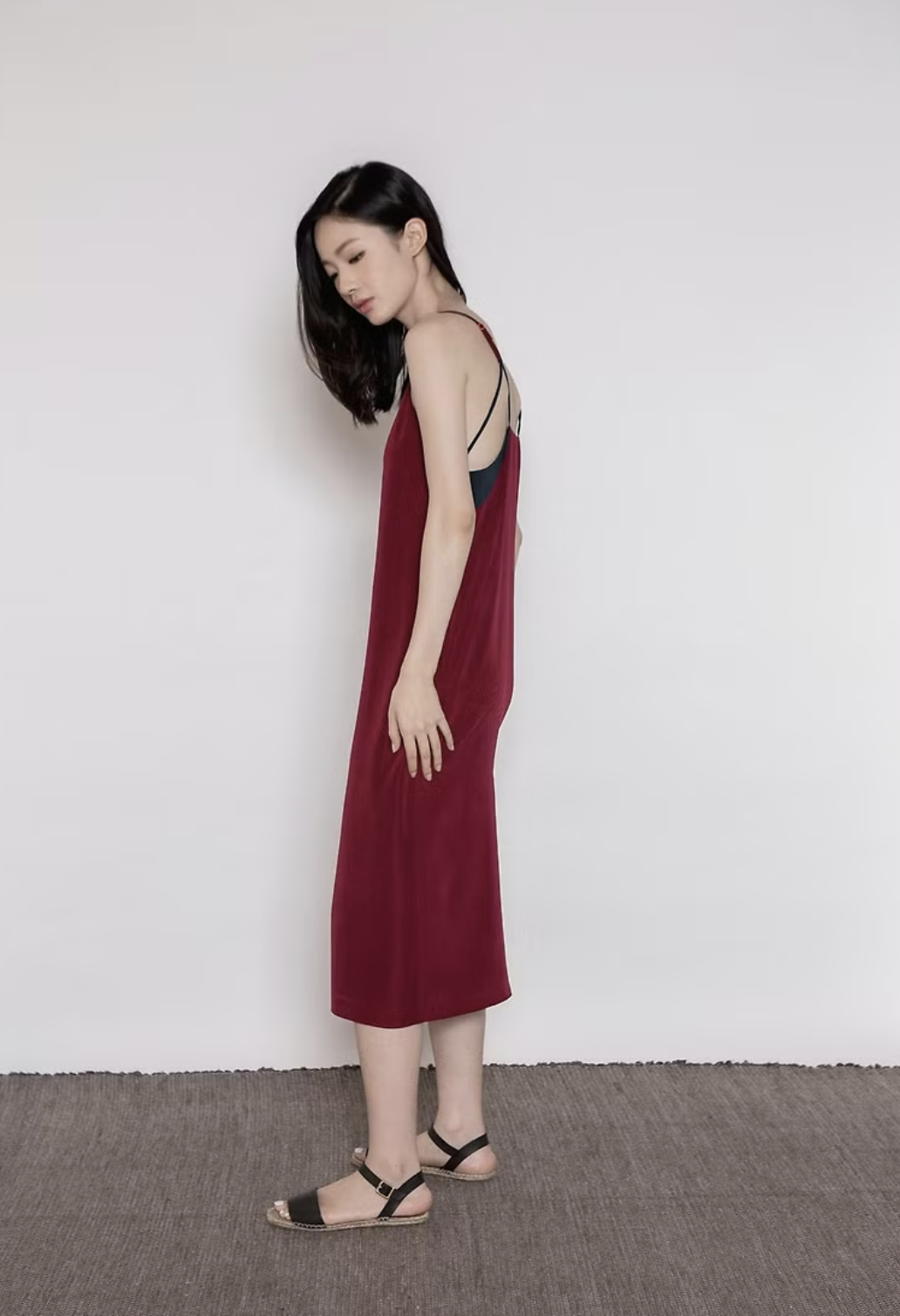 時尚棉柔前叉細肩帶背心裙