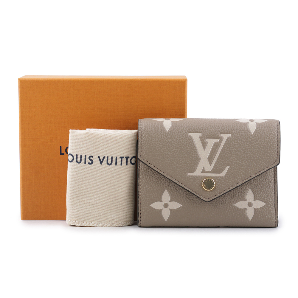 【Louis Vuitton / LV】Victorine Monogram 雙色牛皮三折短夾(斑鳩灰/奶油色) M81861