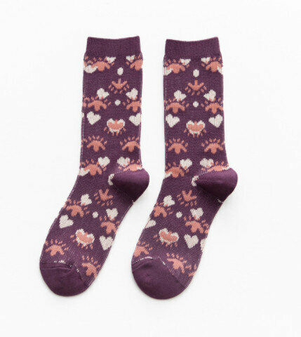 【3 pairs】Mid-rise socks autumn and winter retro quilted British socks (purple love fireworks)