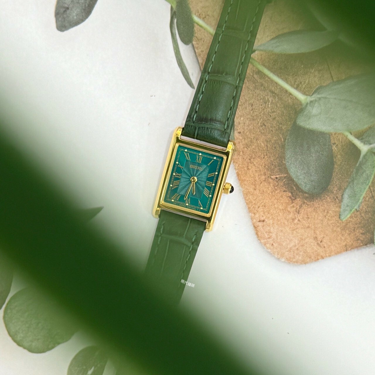 【SEIKO 精工】CS系列/70週年台灣限量Lady坦克矩形綠金皮帶款4N30-00S0G 19mm 現代鐘錶