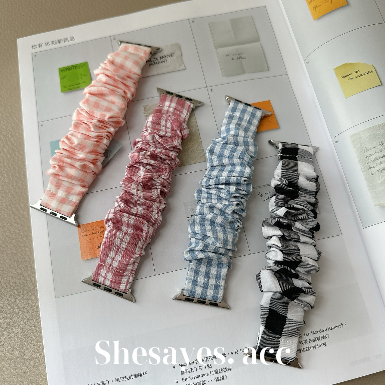 APPLE  WATCH韓系格紋髮圈錶帶[四色]