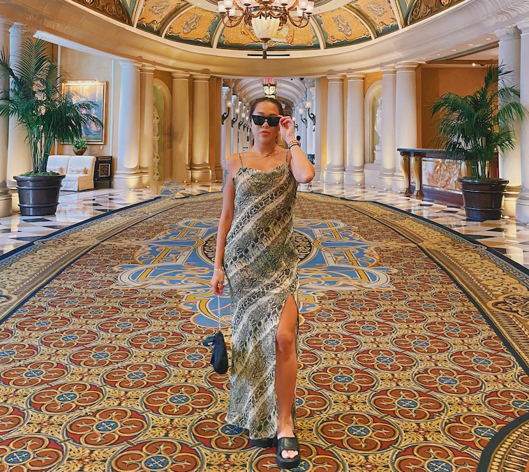 辣蛇紋透視感長洋裝