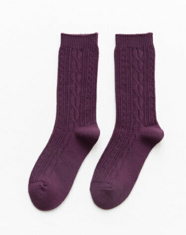 【3 pairs】Women's socks autumn and winter retro rhombic English socks (purple solid color wheat ears)