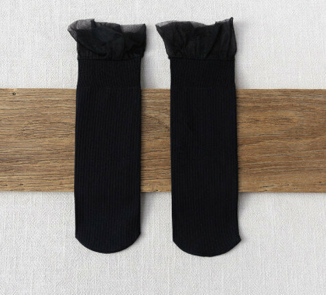 【4 pairs】Summer lace mid-rise women's socks (black)