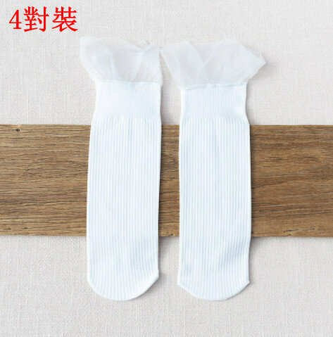 【4 pairs】Summer lace mid-rise socks (white)