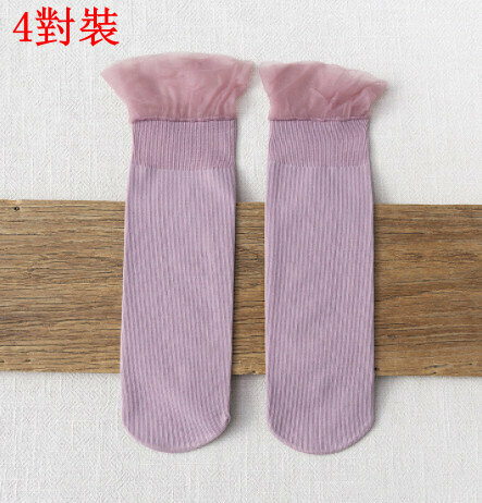 【4 pairs】Summer lace mid-rise socks (purple)