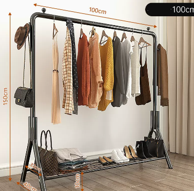 Popular household indoor floor-standing clothes hanger (black) (size: 100*150*40CM)