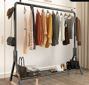 Popular household indoor floor-standing clothes hanger (black) (size: 120*150*40CM)