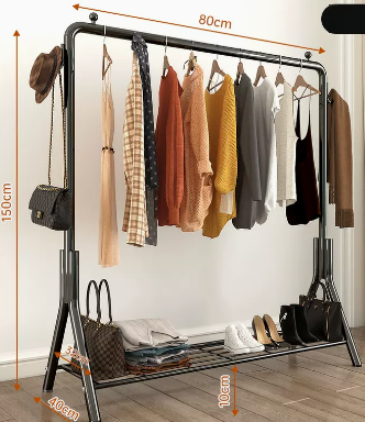 Popular household indoor floor-standing clothes hanger (black) (size: 80*150*40CM)