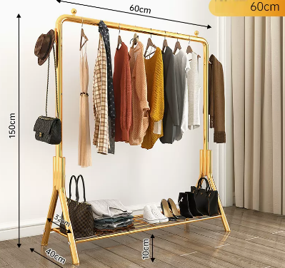 Popular home indoor floor-standing clothes hanger (light luxury gold) (size: 60*150*40CM)