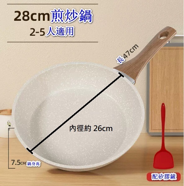 New medical stone flat-bottomed two-piece non-stick pan set [frying pan without lid + silicone spatula] [Specifications: 28cm, inner diameter 26cm]