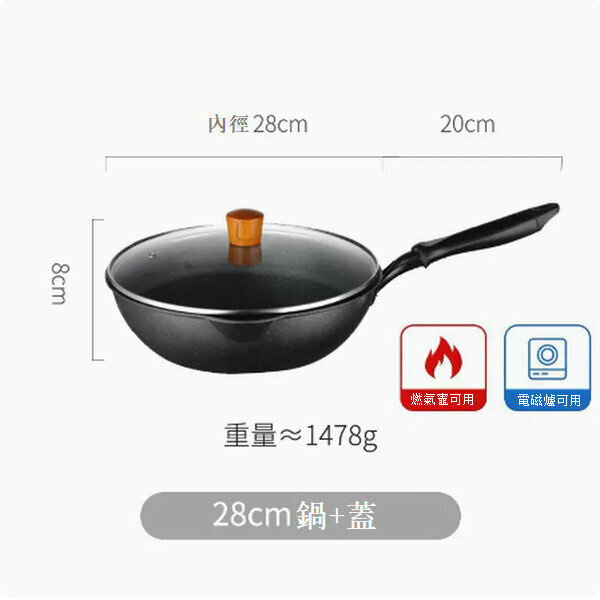 New medical stone small wok dual-purpose non-stick frying pan [28cm black with lid]