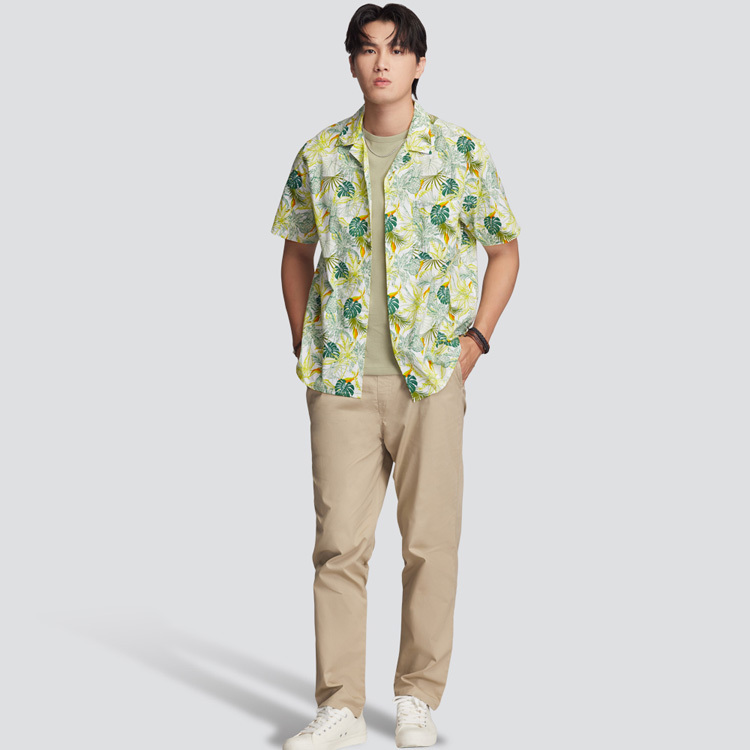 古巴領短袖花襯衫-白