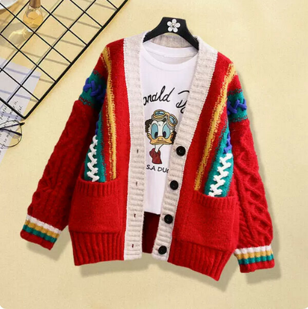 Knitwear sweater#Single piece (red) [M-4XL size] [Contact customer service to confirm size after placing an order]]