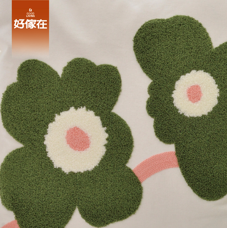 【Good Holiday】好傢在 - 花朵線繡靠墊套 - 白