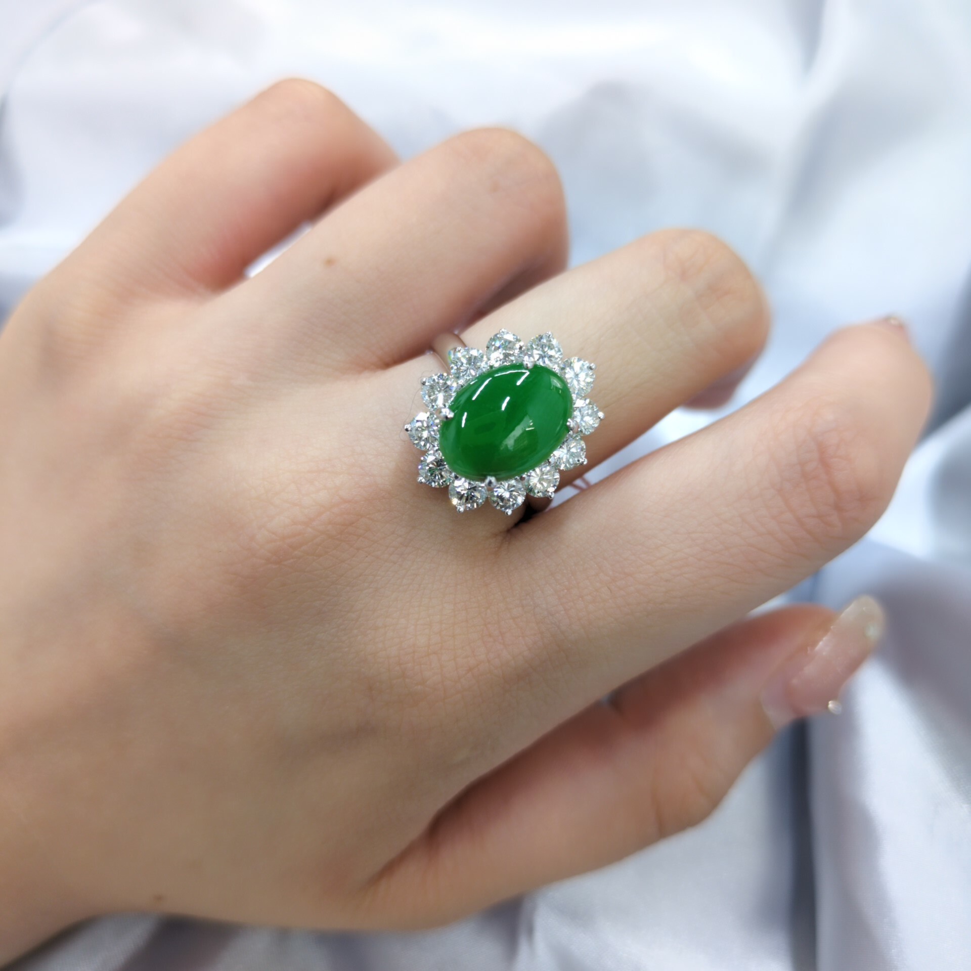 White Gold Jade and 1.65ct Diamond Ring