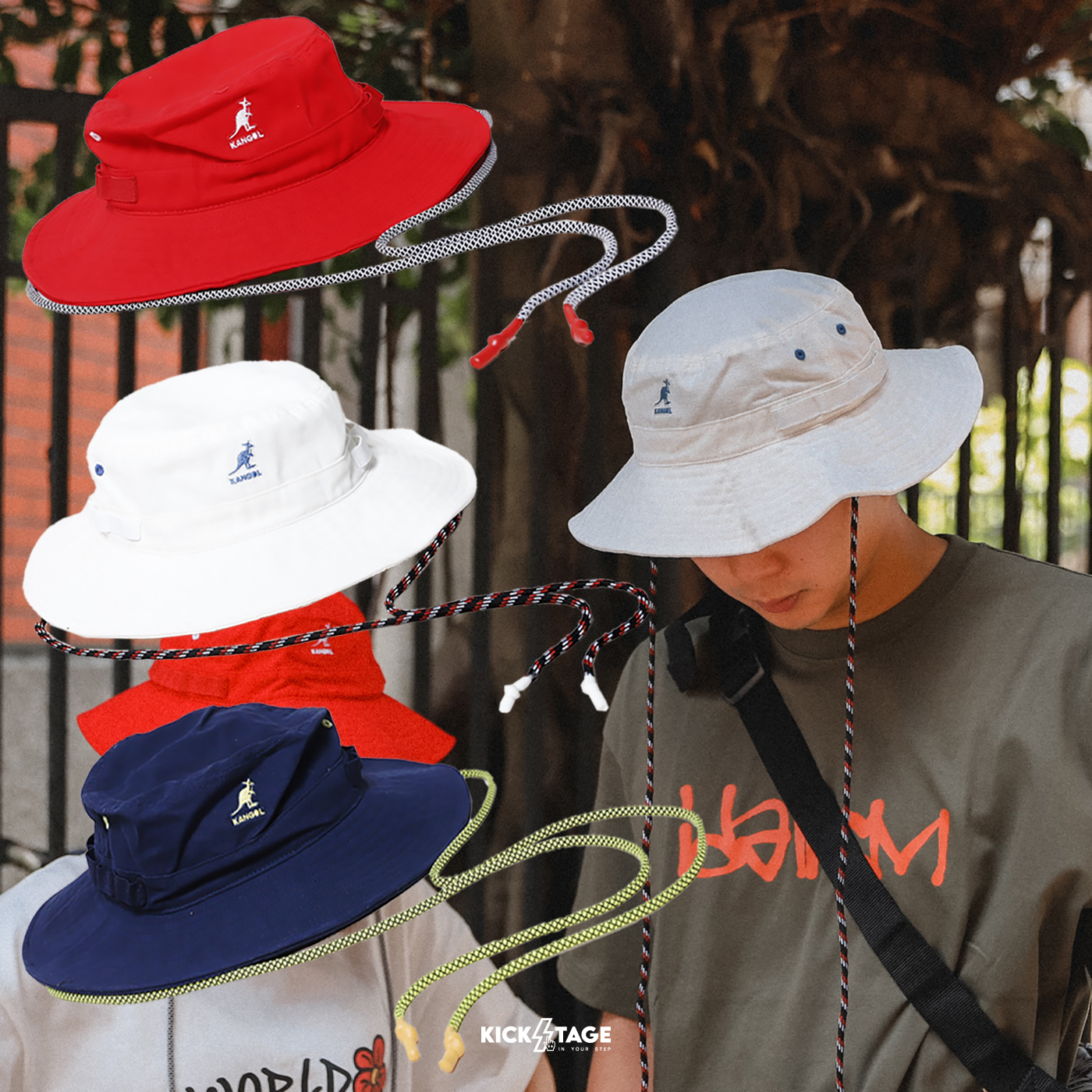 **特價商品無退換**KANGOL UTILITY CORDS JUNGLE 白色 紅色 深藍 英國 袋鼠 撞色線繩 漁夫帽 登山帽【W21S5302】