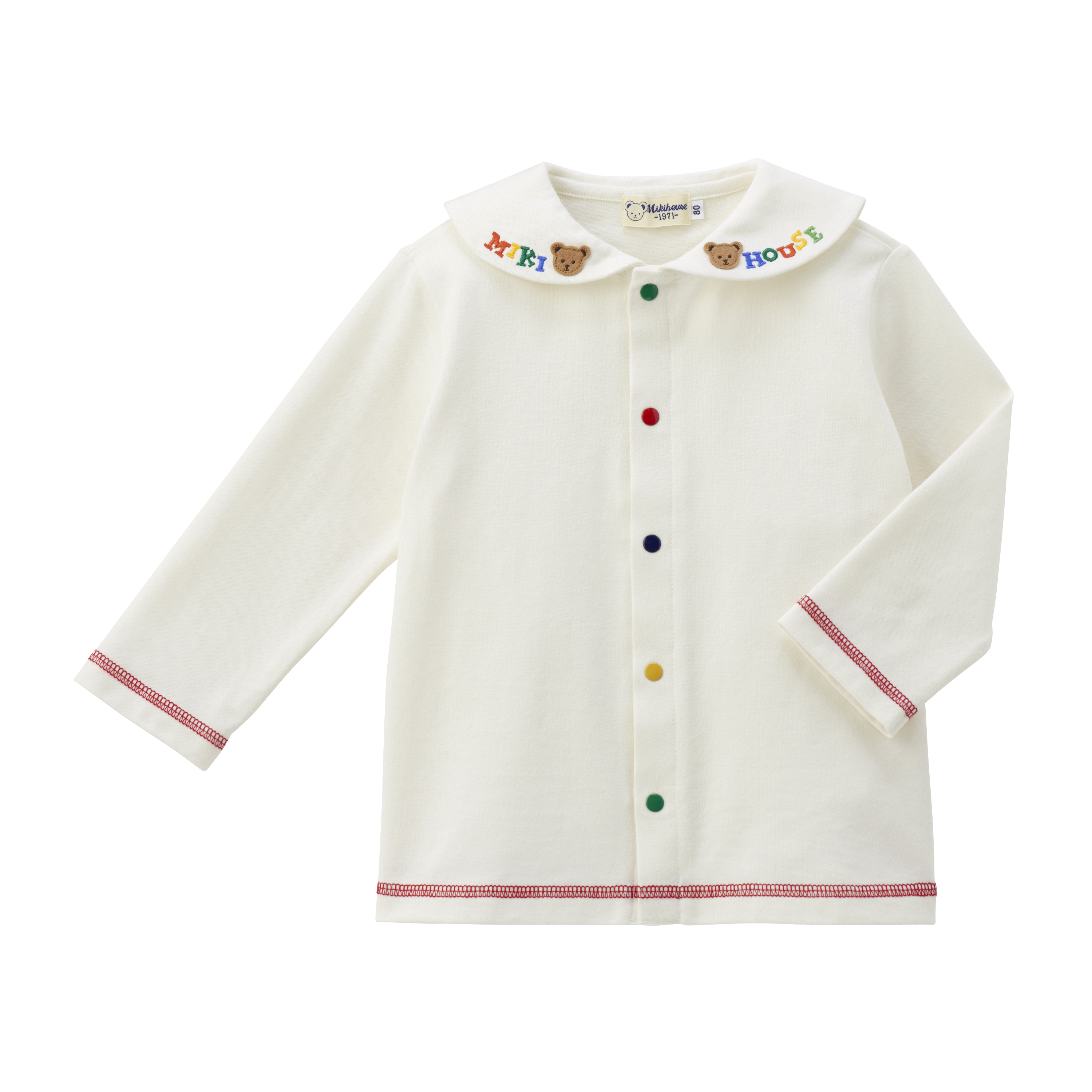 紅色袖邊長袖女襯衫