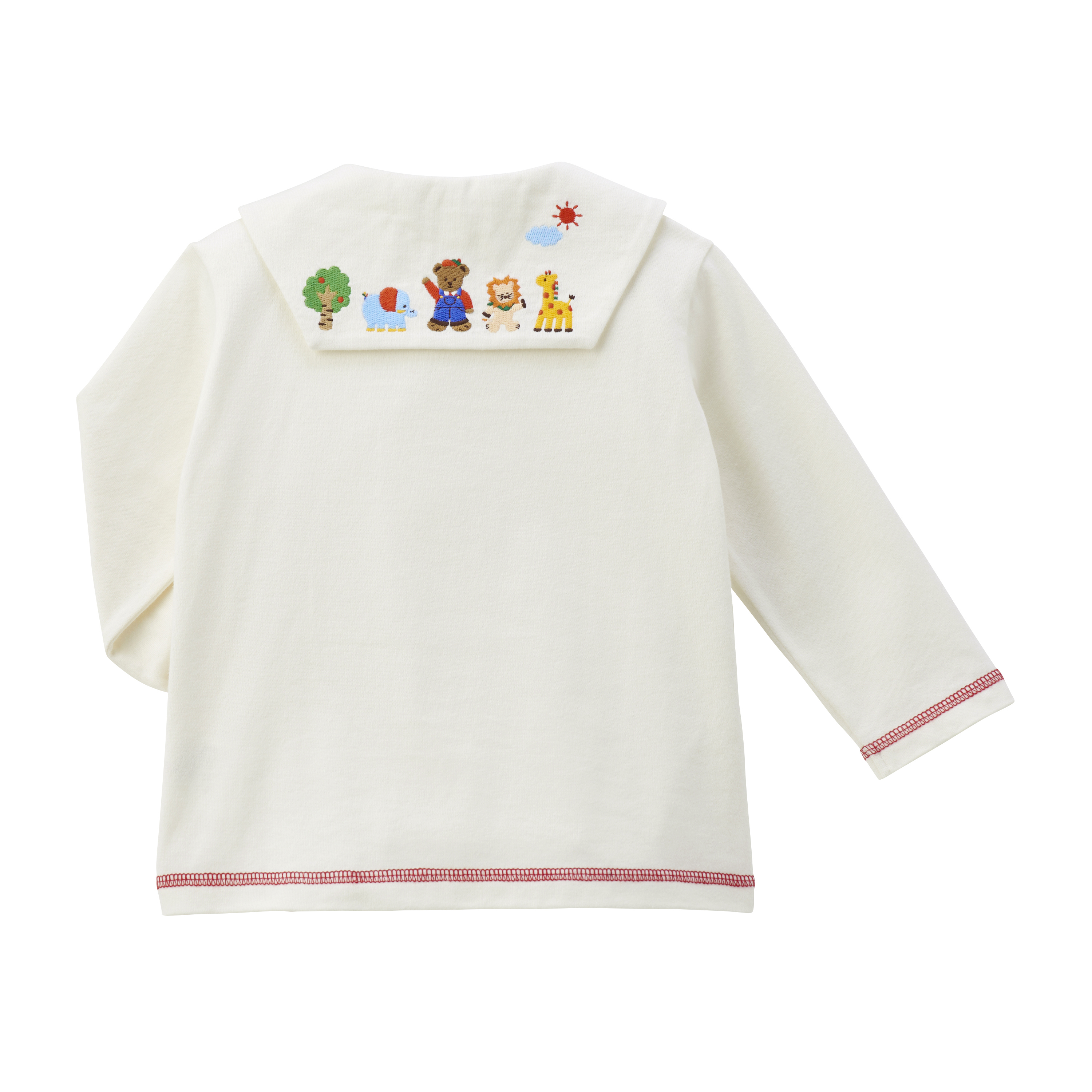 紅色袖邊長袖女襯衫