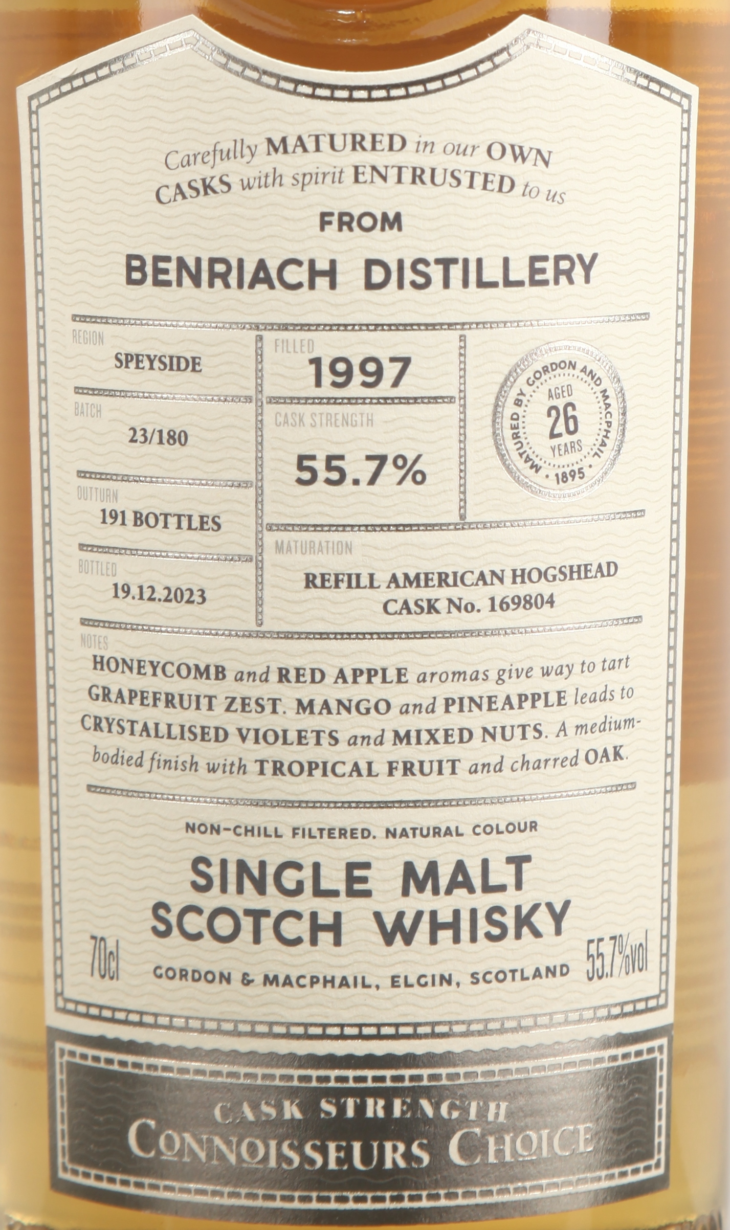Gordon & Macphail Benriach 1997 26YO Refill American Hogshead #169804 55.7%