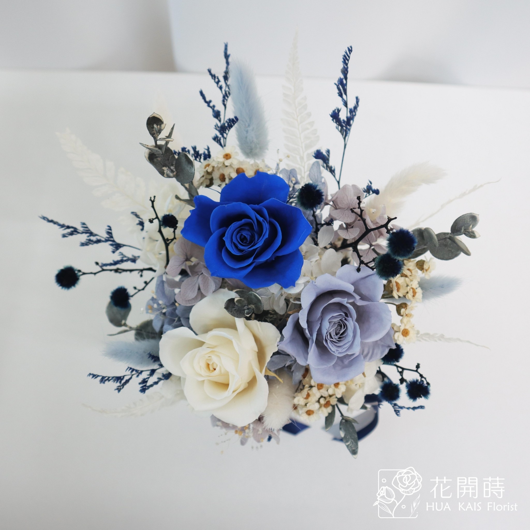 永生花小盆栽|銀河藍方盆|開幕盆栽|永生花禮|情人節禮物|母親節禮物