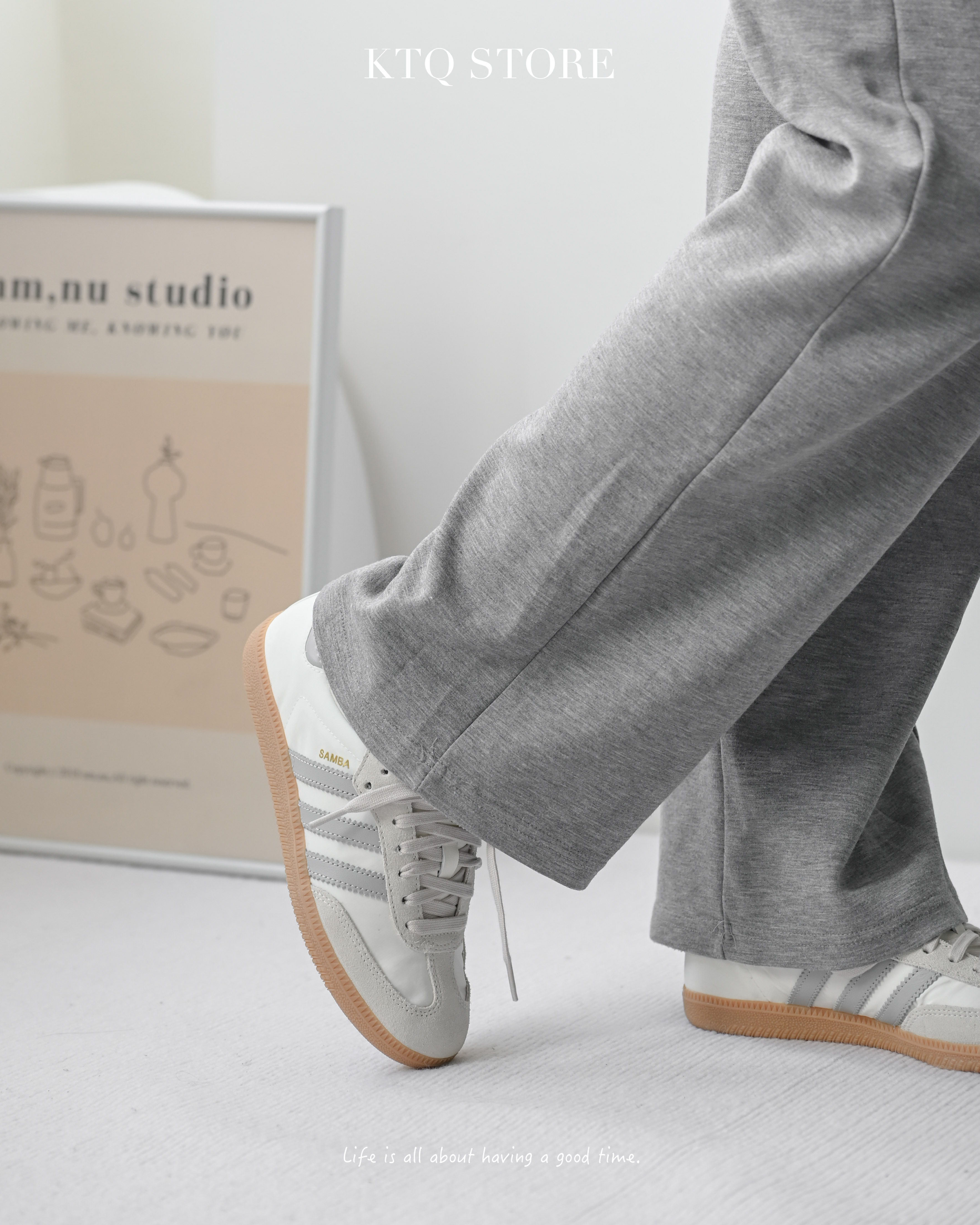 KTQ STORE ‧ ADIDAS SAMBA OG 絲綢布面奶油白灰淺灰米色焦糖底 ID1448