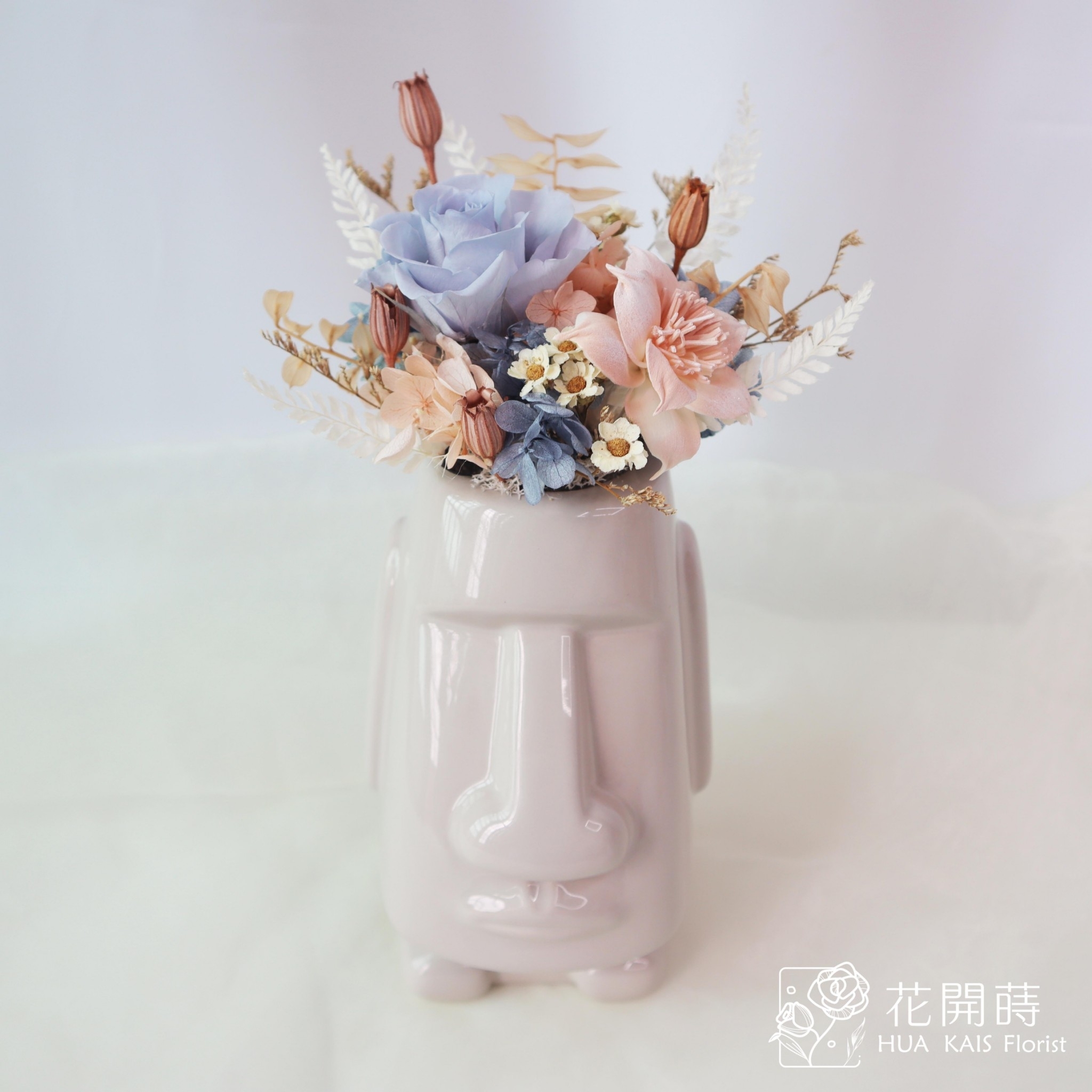 摩艾造型盆栽|仙杜瑞拉摩艾L|開幕盆栽|永生玫瑰盆栽|情人節禮物|居家擺飾