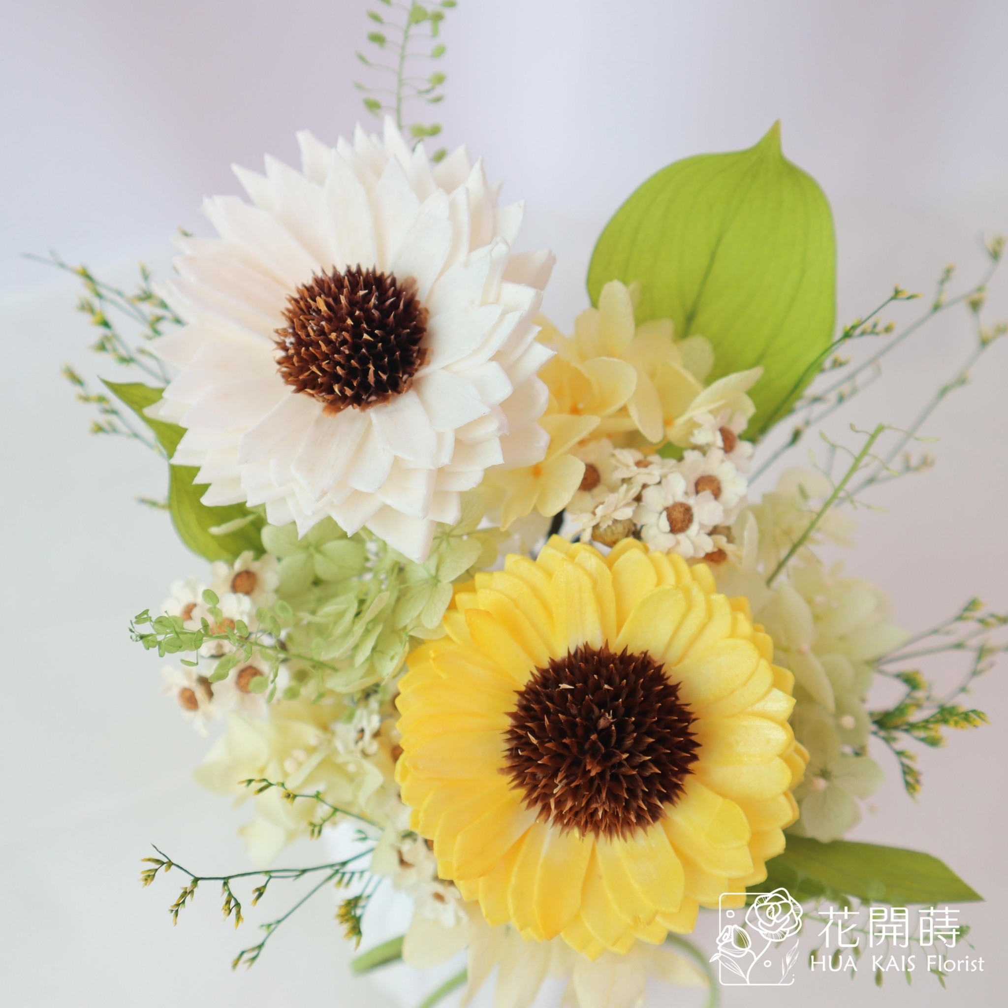 太陽花小桌花|陽陽得綠|畢業季禮物|索拉花桌花|永生花桌花|乾燥花桌花|健康長壽|長輩生日禮物|生活擺飾