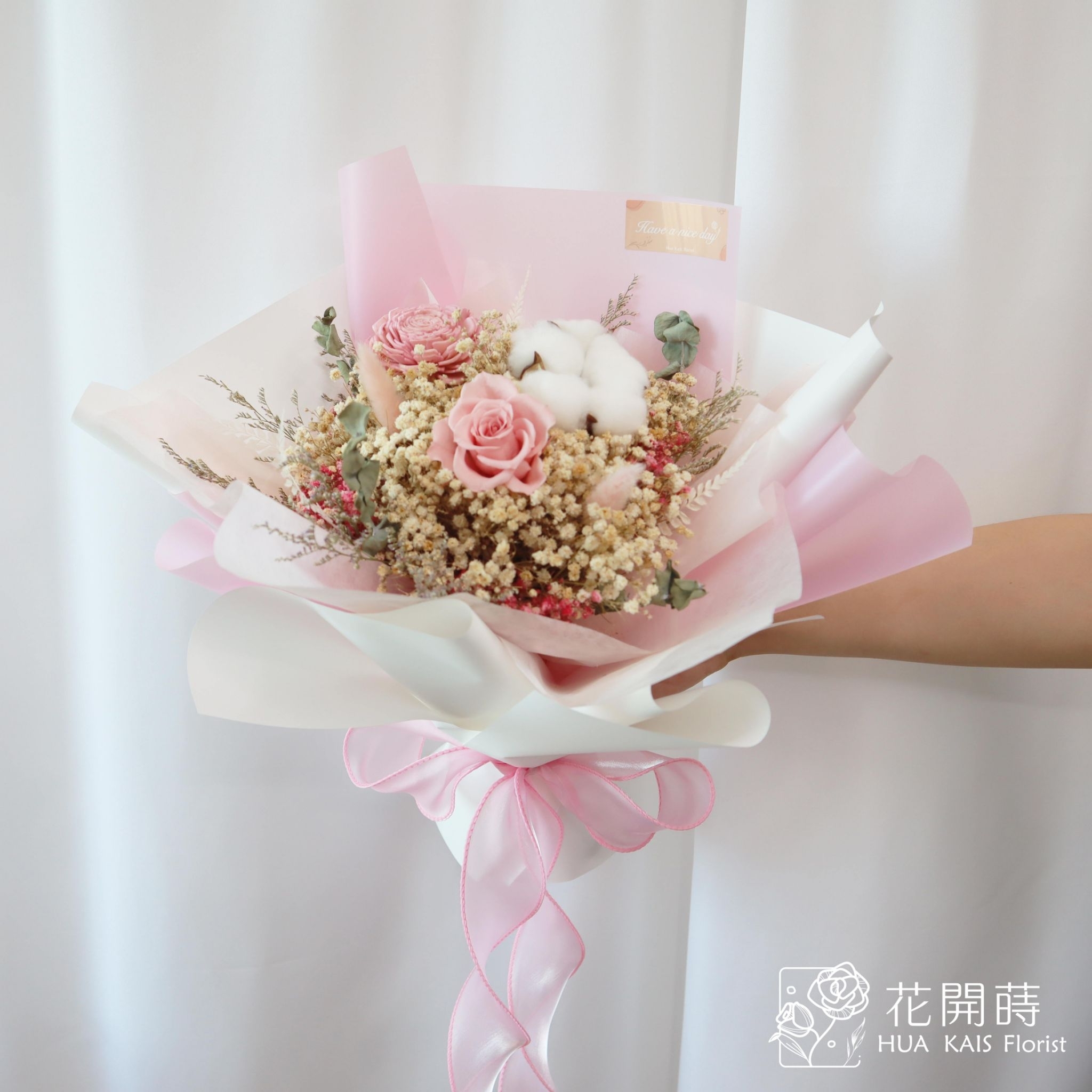 永生花束|粉棉棉(M)|告白花束|求婚花束|情人節花束|紀念日花束|永生花|畢業花束|儀式感|紀念日