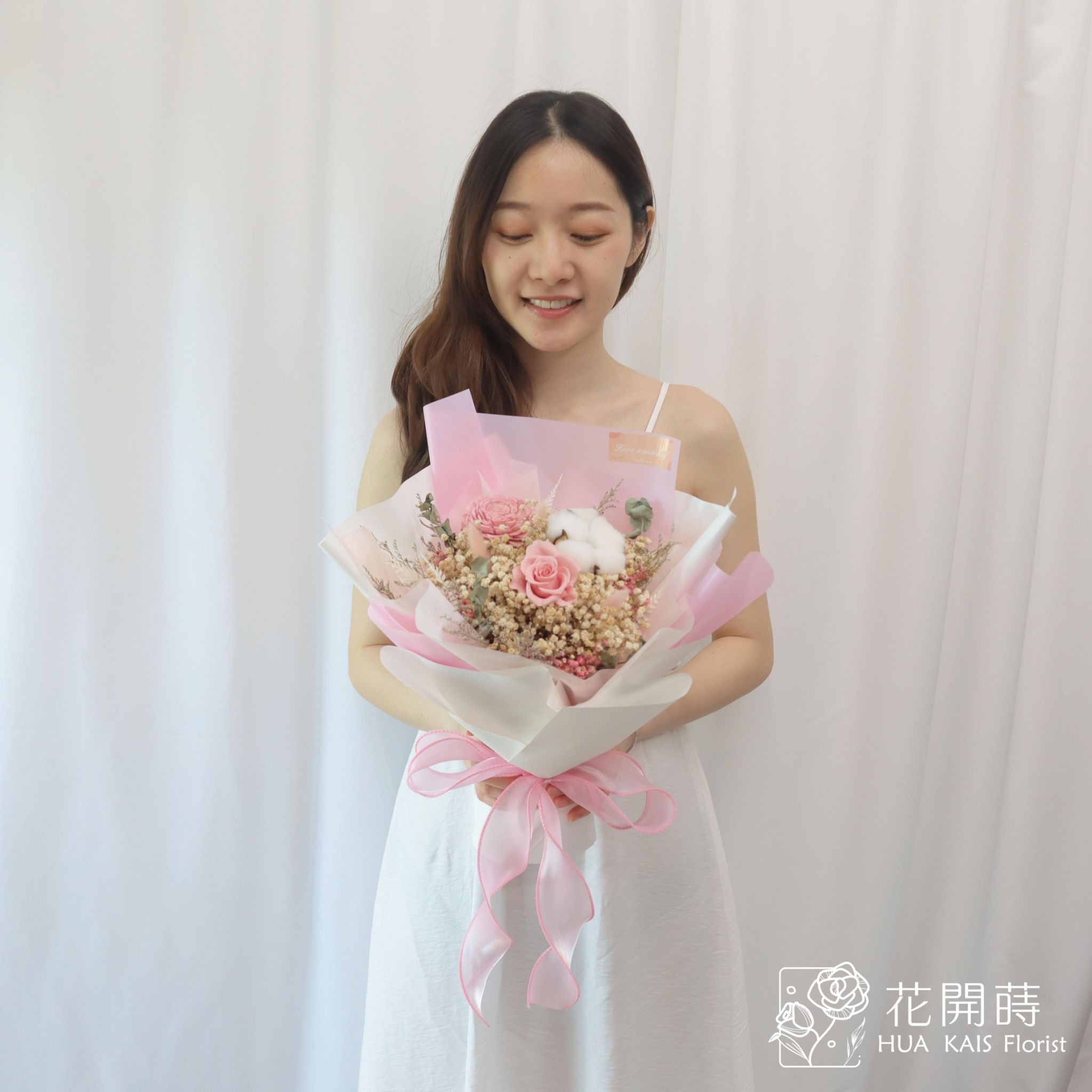 永生花束|粉棉棉(M)|告白花束|求婚花束|情人節花束|紀念日花束|永生花|畢業花束|儀式感|紀念日