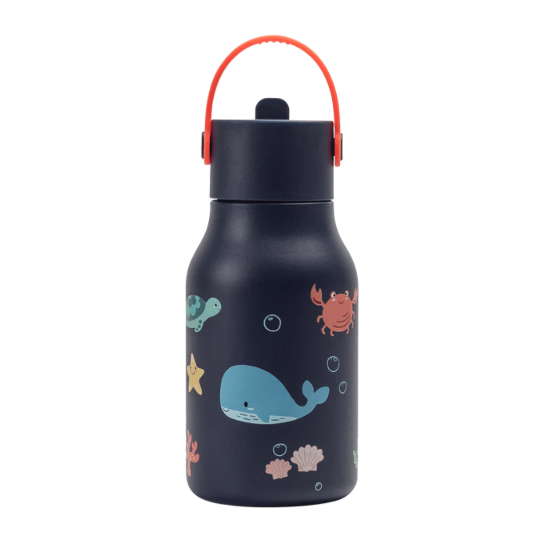 Little Lund 兒童不鏽鋼飲管水樽- 400毫升 - 海洋（海洋藍）