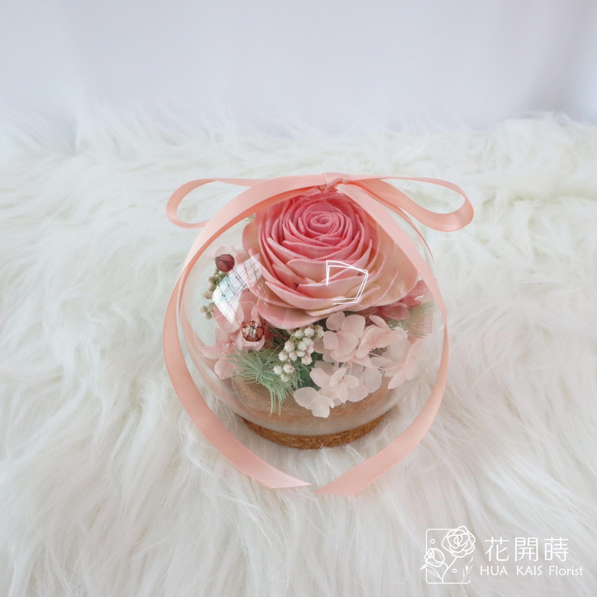 永生花材料包|DIY索拉花玻璃罩|甜心粉玻璃罩材料包