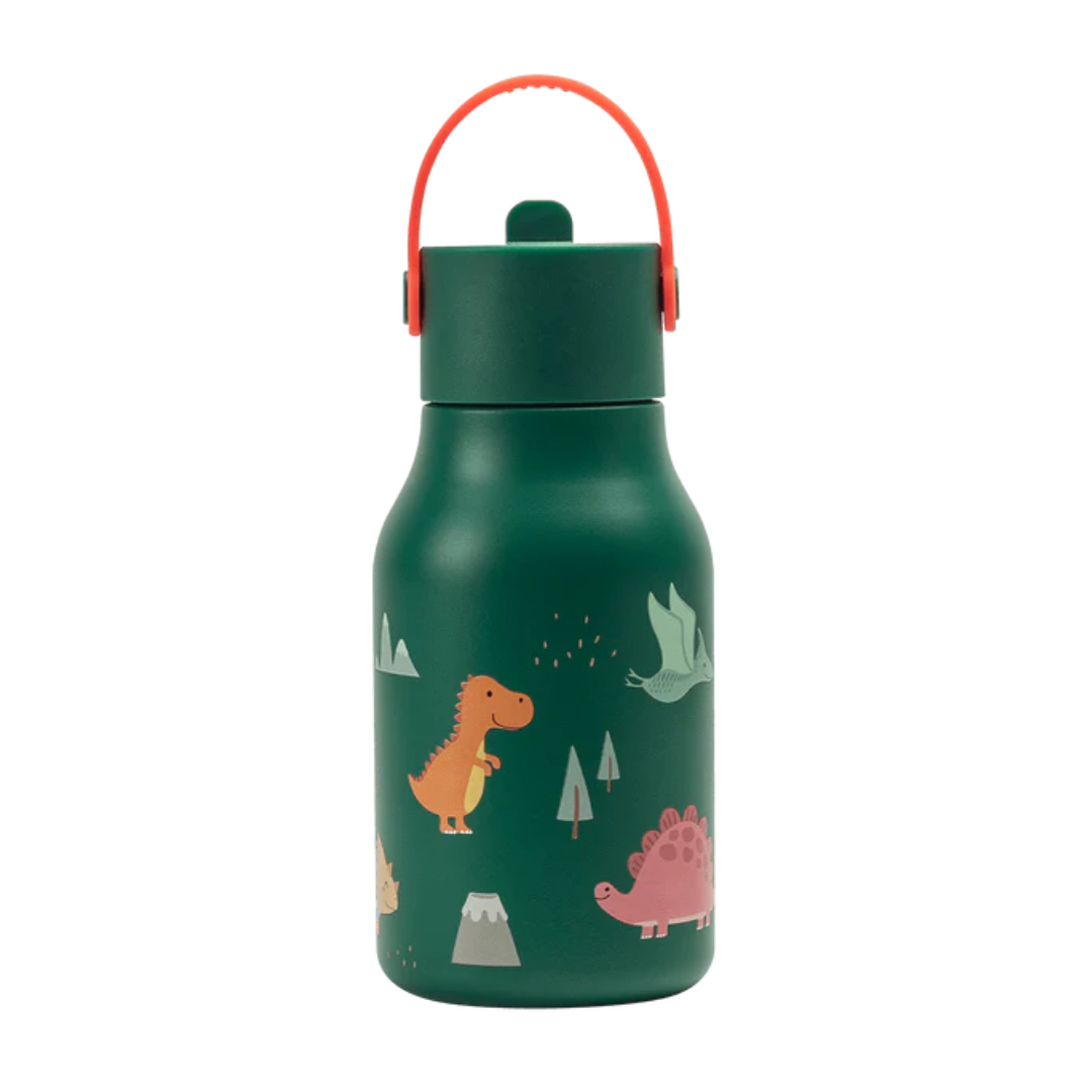Little Lund 兒童不鏽鋼飲管水樽- 400毫升 - 恐龍（綠色）