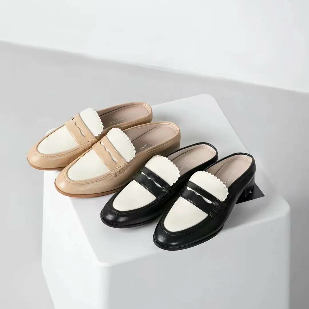 花邊跳色真皮穆勒鞋