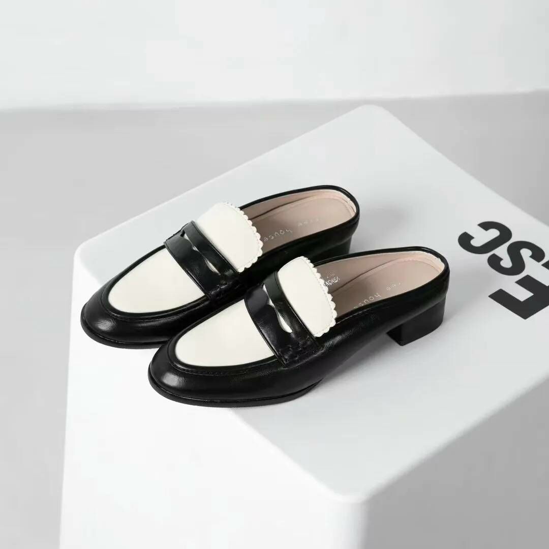 花邊跳色真皮穆勒鞋