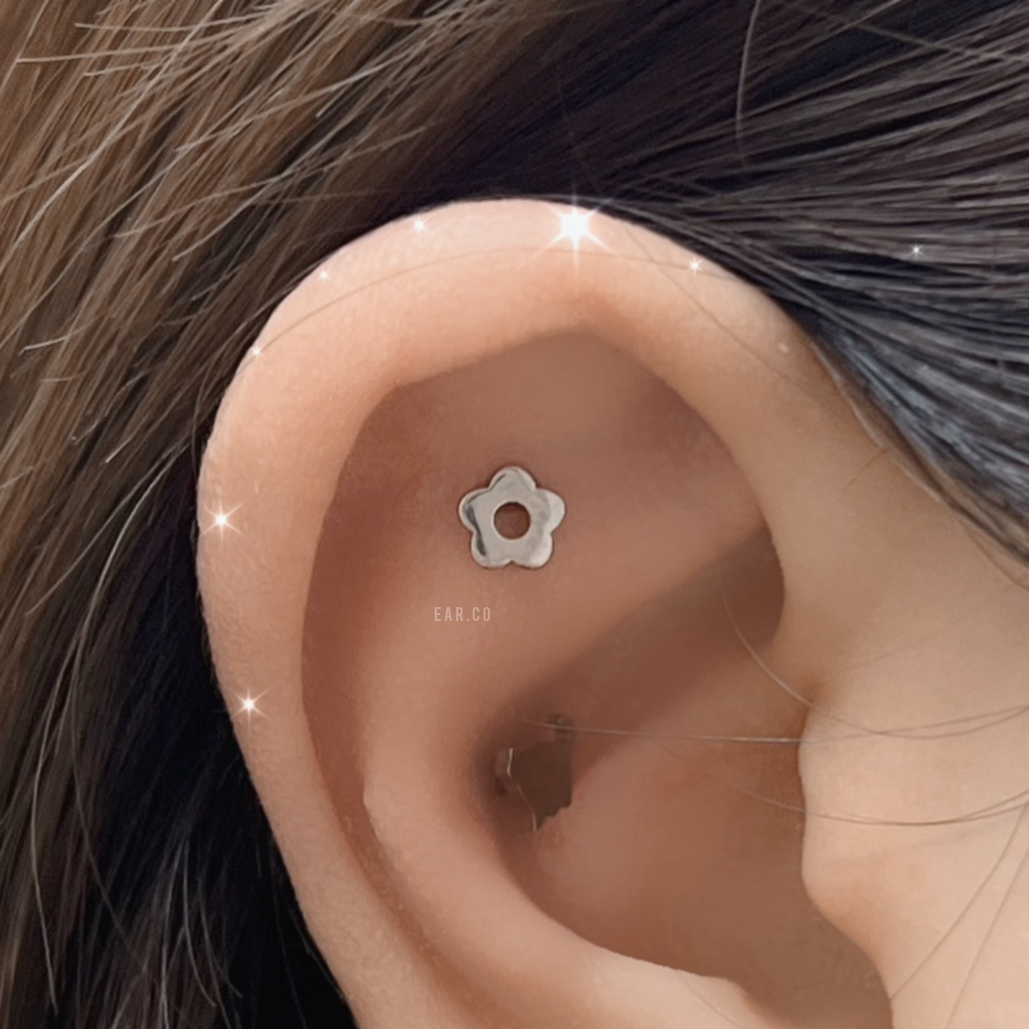 簡約光面小花平頭耳門/耳珠/耳骨釘 [G23 Titanium]