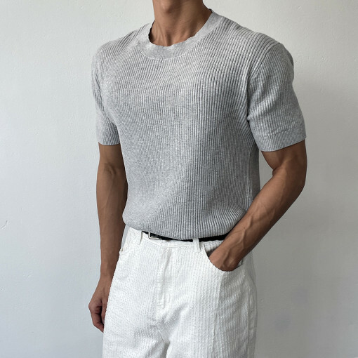 Lander豎紋圓領短袖T恤