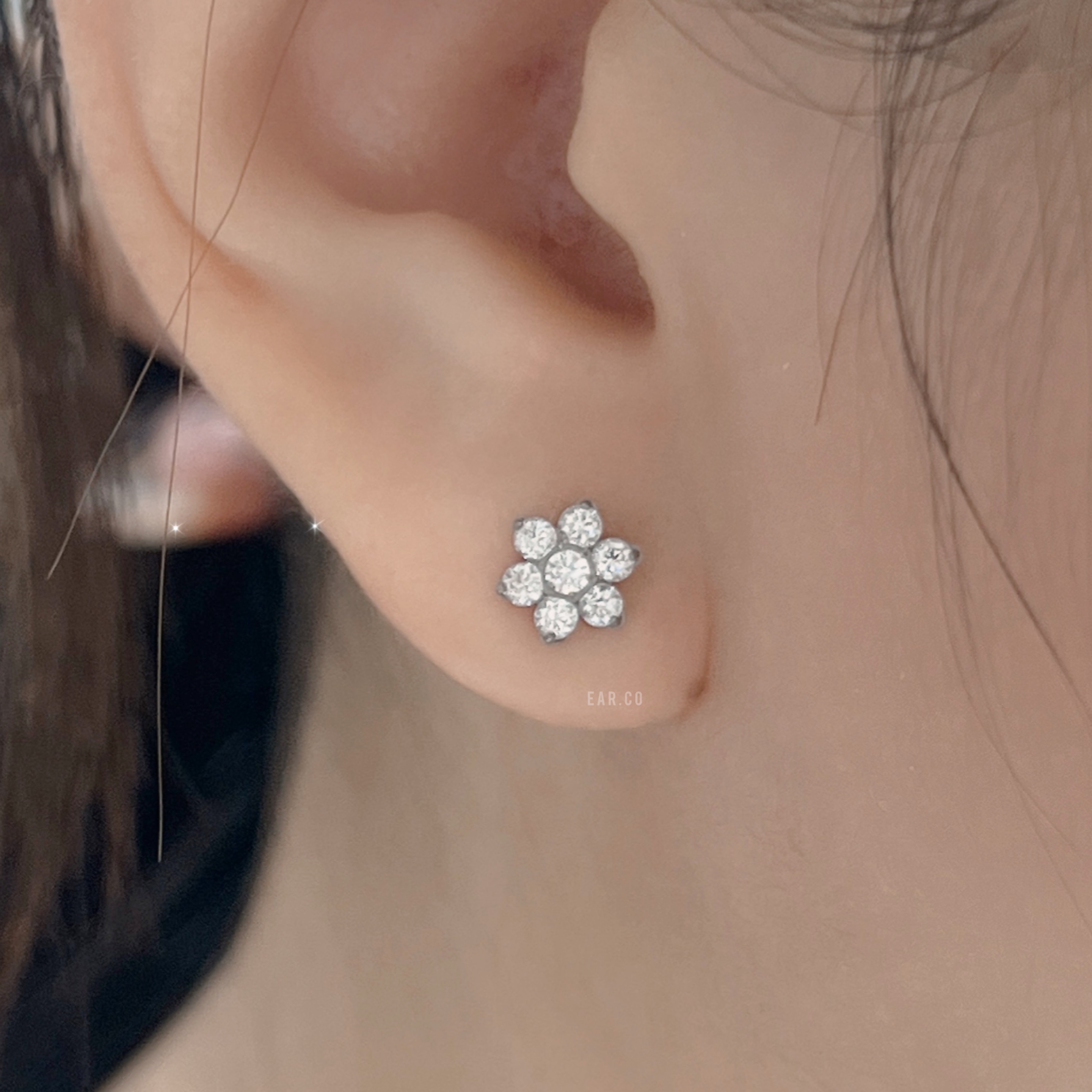 超閃六角大花花平頭耳門/耳珠/耳骨釘 [G23 Titanium]